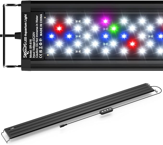 SEAOURA Led Aquarium Light for Plants-Full Spectrum Fish Tank Light with Timer Auto On/Off, 36-42 Inch, Adjustable Brightness, White Blue Red Green Pink LEDs with Extendable Brackets for Freshwater