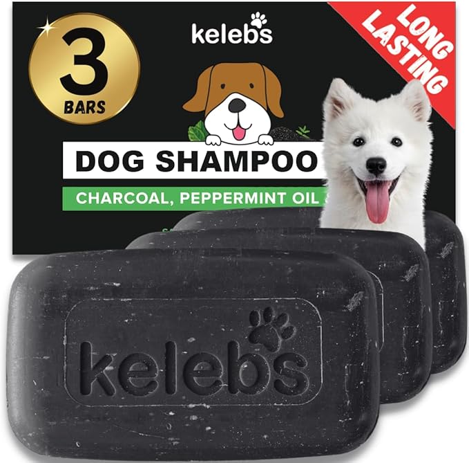 3 Bars - Whitening Dog Shampoo Bar with Charcoal – White Dog Shampoo with Natural Ingredients for Sensitive Skin
