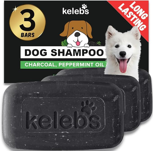 3 Bars - Whitening Dog Shampoo Bar with Charcoal – White Dog Shampoo with Natural Ingredients for Sensitive Skin