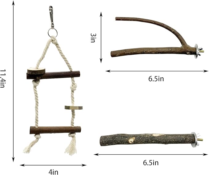 EBaokuup Bird Parrot Perch Set - 10PCS Natural Wood Parakeet Stand, Fork, Rod, Paw Grinding Stick for Budgies, Cockatiels, Conure, Lovebirds