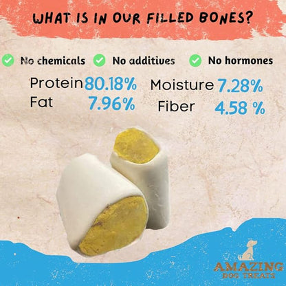 Amazing Dog Treats - Stuffed Shin Bone for Dogs (Bacon and Cheese, 2-3 Inch - 4 Count) - All Natural Dog Bones