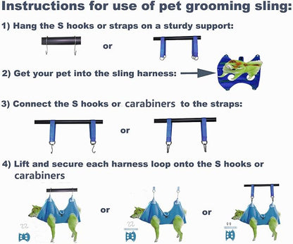 Dog Grooming Hammock with Flea Comb and Dog Nail Clipper, Pet Dog Grooming Hammock Harness with Cat Nail Clipper, Nail File and Dog Brush, Dog Sling for Nail Clipping/Nail Trimming (XS, Blue)
