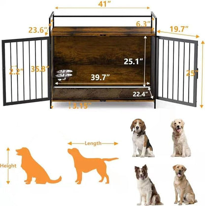 LOVMOR Dog Crate Furniture-Style Cages for Dogs Indoor Heavy Duty Super Sturdy Dog Kennels with 2 Stainless Steel Bowls and Dog Pad (41Inch = Int.dims: 39.7" W x 22.4" D x 25.1" H)