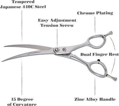 6.25 Contour Curved Shear Pet Dog Grooming Scissors, Patent Grip Design, Easy Adjust, Japanese 440C Tempered Steel, Lightweight, Professional Dog Scissors For Dog Grooming