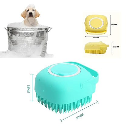 ELEGX Pet Grooming Bath Massage Brush with Soap and Shampoo Dispenser Soft Silicone Bristle for Long Short Haired Dogs Cats Shower (Pink)