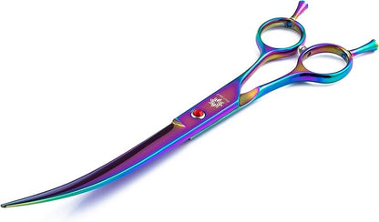 Dream Reach 8.0 Inch Twin Tailed Rainbow Curved Blade Pet Grooming Scissors Dog Hair Cutting Shears with Case