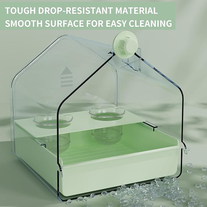 Hanging Bird Bath for Cage, 3-in-1 Multifunctional Bathtub -Bath, Feeder & House for Small to Medium Lovebirds, Finches, Parakeets – Essential Bird Cage Accessory (Green)