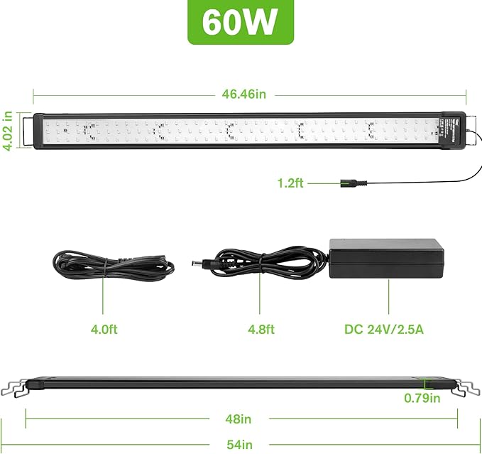 hygger 60W Smart Aquarium Light, Bluetooth LED Light with App Control, Full Spectrum Fish Tank Light with 24/7 Lighting Cycle, 5 Modes, Adjustable Timer, for 48"-55" Freshwater Planted Tank