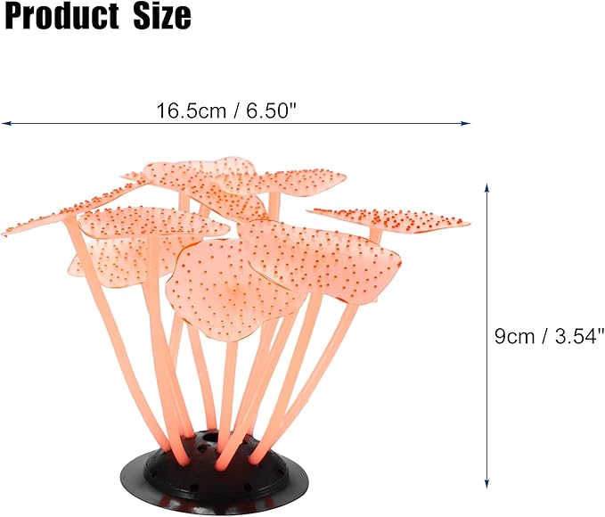 VOCOSTE Soft Silicone Glowing Aquarium Mushroom Coral, Fluorescence Aquatic Artificial Coral for Fish Tank Decoration, Orange