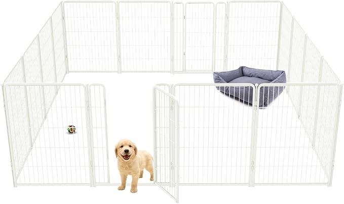 FXW Homeplus Dog Playpen for Indoor Use - Stress-Free and Safe Play, Heavy Duty 40 Inch 16 Panels Dog Pen for Medium and Large Dogs, White_atented