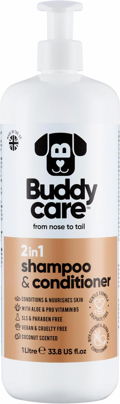 2in1 Dog Shampoo & Conditioner by Buddycare | Coconut Scented | with Aloe Vera and Pro Vitamin B5 (33.8oz)