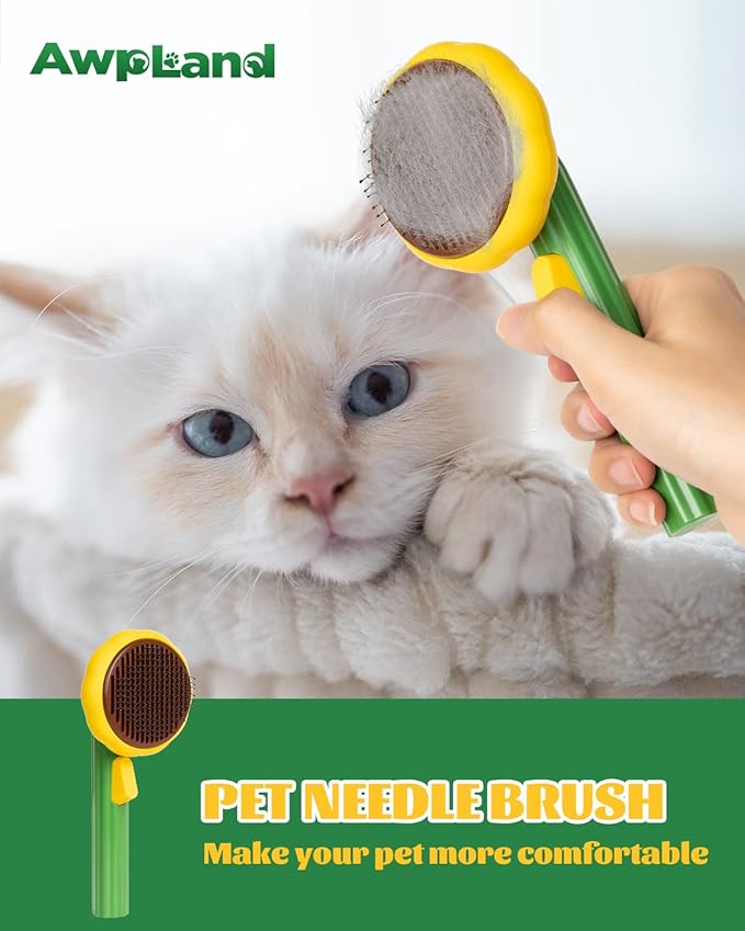 Cat Brush for Shedding, Sunflower Shape Self Cleaning Slicker Brush for Dogs Cats Puppy Rabbits, Cat Hair Brush for Removing Loose Hair, Fur, Undercoat, Mats, Tangled Hair, Knots