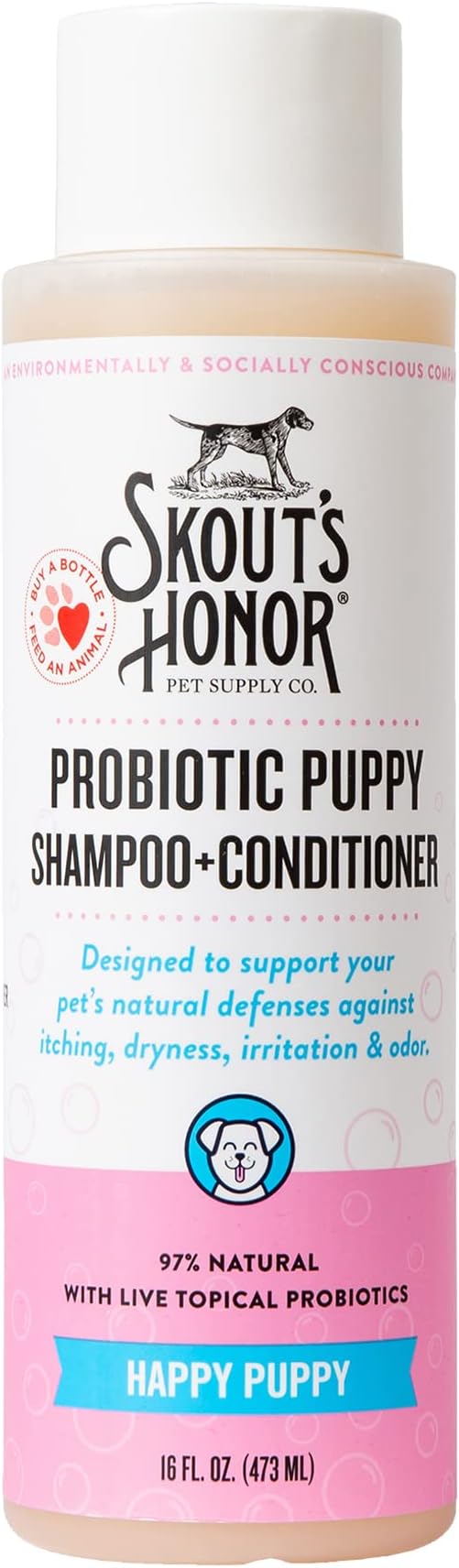 Skout's Honor Probiotic Dog Shampoo & Conditioner with Avocado Oil & Omega-3s, 97% Natural, Paraben & Sulfate-Free, Cruelty-Free, 16oz, Happy Puppy