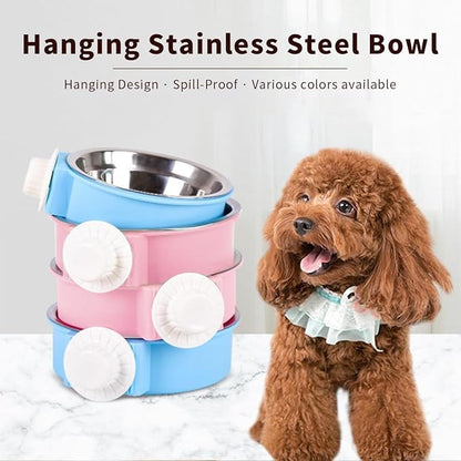 2Pcs Pets Lightweight Stainless Steel Bowl,Removable Stainless Steel Pet Hanging Food Water Feeder Bowl Cage Coop Cup for Puppy Medium Dog Cat Rabbit Ferret Bird Gunea Pigs (Blue, M)