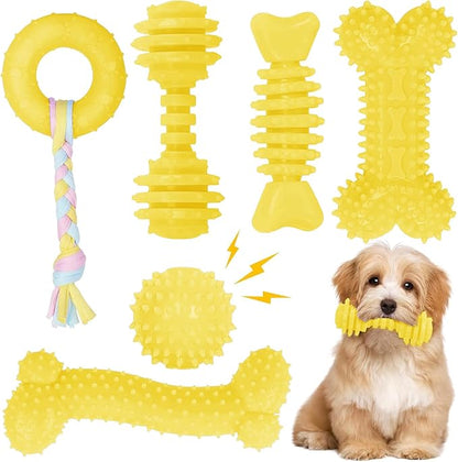 Puppy Toys, 6 Pack Dog Chew Toys for Puppy, Cute Yellow Small Dog Toys, Teething Toys for Puppies, Soft Durable Interactive Chew Toy for Small Dogs