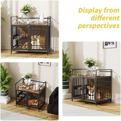 LOVMOR Dog Crate Furniture-Style Cages for Dogs Indoor Heavy Duty Super Sturdy Dog Kennels with 2 Stainless Steel Bowls and Dog Pad