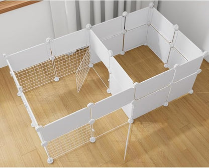 Dog Playpen Indoor with Door, DIY Puppy Play Pen Portable Metal Wire Yard Fence Small Animal Exercise Cage for Small-Sized Dog (White(Middle)