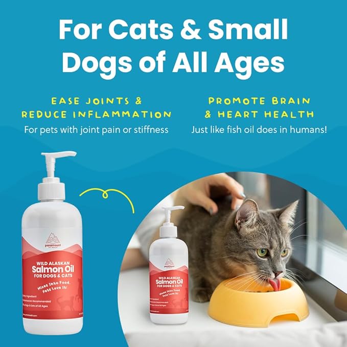 Paramount Pet Health Wild Alaskan Salmon Oil for Cats & Small Dogs, Supports Skin, Coat, Joint & Overall Well-Being, Pure & Premium Alaskan Salmon Oil for Dogs & Cats with No Fillers, 16 oz