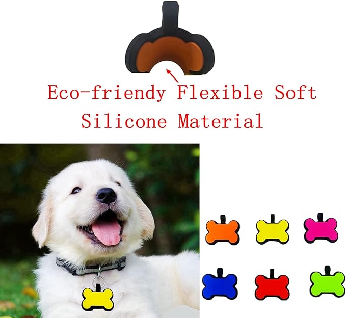 6 Pack Soundless Bone Design Pet ID Tag with 6 Popular Colors in One Set,Personlized Silent Dog Tag,Easy Engraved and Double Sided, No More Jingling Pet Tags,Never Fades-Durable for Dog and Cat