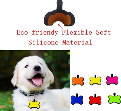 6 Pack Soundless Bone Design Pet ID Tag with 6 Popular Colors in One Set,Personlized Silent Dog Tag,Easy Engraved and Double Sided, No More Jingling Pet Tags,Never Fades-Durable for Dog and Cat