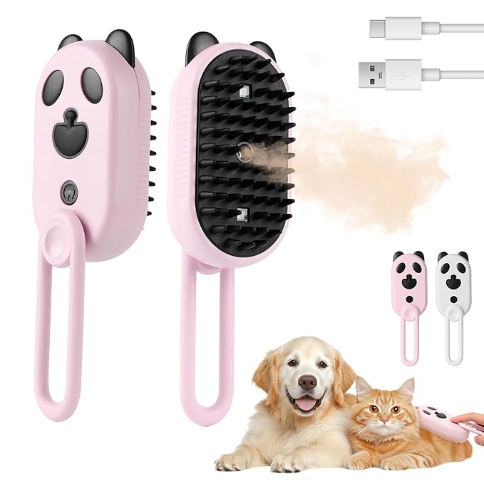 2025-NEW Cat Steam Brush for Shedding, 4 in 1 Brushs with Foldable Handle, Steam Brushs for Cats,Water Brush for Cat, Pet Spray Hair Removal Comb,magic wand for pet hair (pink)