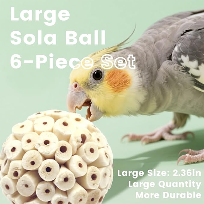 Bird Toys Sola Balls 2.36'' - 6PCS, Bird Foraging Toy, Soft Sola Atta Ball, Parrot Chew Shred Toy for Sharpening Claws and Beaks for Cockatiel, Parakeets, Conure, Love Birds, Budgie and Small Birds