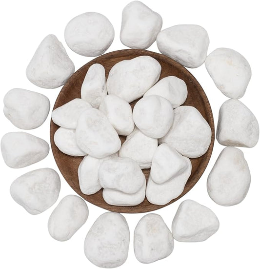 White Natural River Rocks, 1.5-2.5 Inch Decorative Stones for Plants, Garden, and Landscaping  40LB, Ideal for Fish Tanks, Vases, Crafting, Home Decor, and Outdoor Landscaping