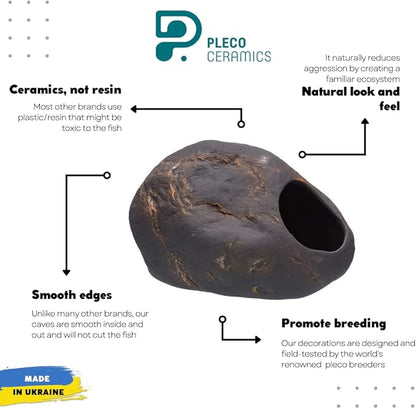 Plecoceramics Cichlid Stone Decoration - Aquarium cave for Cichlids, Betta, Small Fish - Fish Tank Hideway Decor - Betta Toys Hideout Stones House (Magma Stone Large)