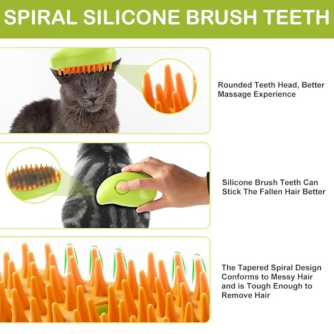 3 in 1 Steamy Pet Brush for Dogs Cats Shedding,Pet Spray Hair Removal Comb, Misting Misty Cat Bath Brush Steaming for Grooming (Green)