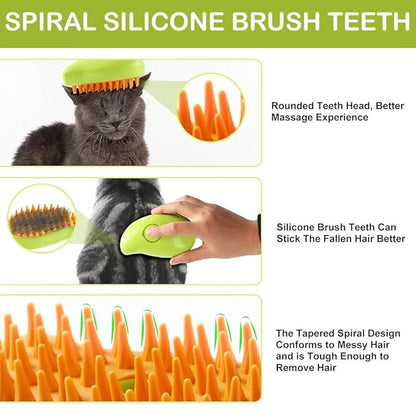 3 in 1 Steamy Pet Brush for Dogs Cats Shedding,Pet Spray Hair Removal Comb, Misting Misty Cat Bath Brush Steaming for Grooming (Green)