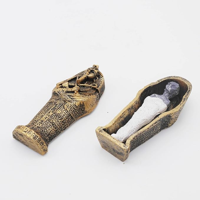 Aquarium Mummy Gold Coffin Decorations Egypt Fish Reptile Turtle Tank Décor Ornament Pet Bronze