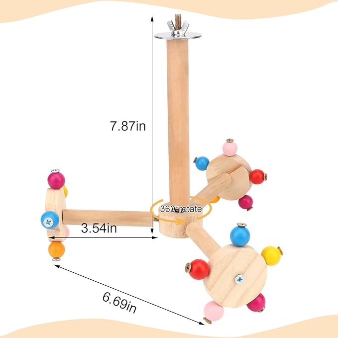 Hypeety Spinning Bird Perch Stand Toy Natural Wood Interactive Exercise Wheel Parrot Perch Toys Bird Rotating Perch for Parrot Parakeets Budgies Lovebirds Finch Conures (3 Stands)