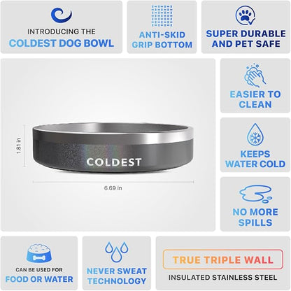 Coldest Dog Bowl - Anti Rust Metal, Non Slip, 3 Layers Insulated Stainless Steel Dog Bowls - Spill Proof & Heavy Duty - Water Bowl for Dogs, Cats & Pets, Dish Washer Safe (21 oz, Stardust Glitter)