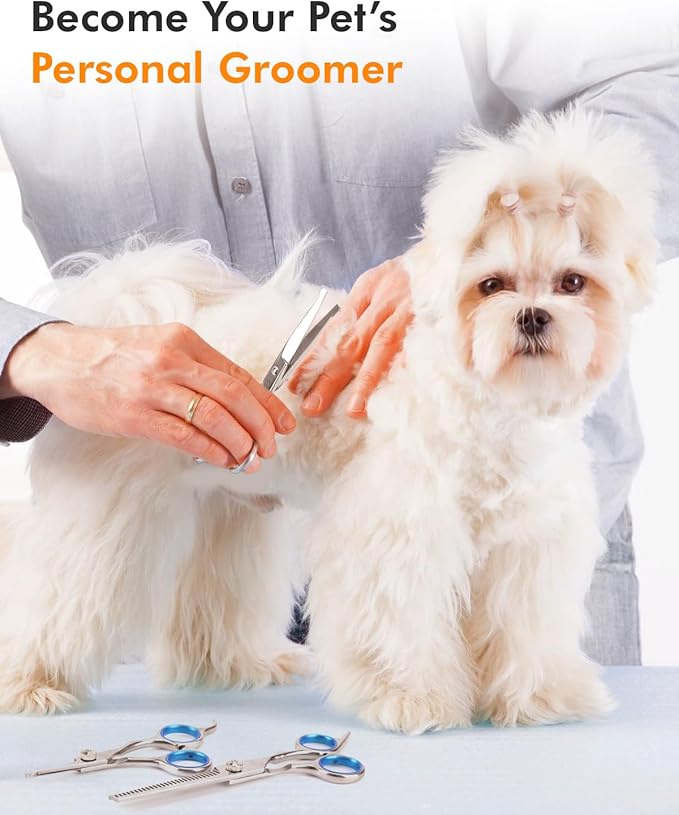 6-in-1 Dog Grooming Scissors - Professional Stainless Steel Hair Cutting Kit with Safety Rounded Tips, Ergonomic Soft-Grip Handles for Small & Large Dogs, Cats