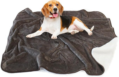 Bucephalus 50"_60" Waterproof Dog Blanket, Thick Reversible Soft Pet Blankets for Couch Bed Protection, Pee Proof Sherpa Fleece Blanket for Small Medium Large Dogs Puppy Cats Washable, Brown