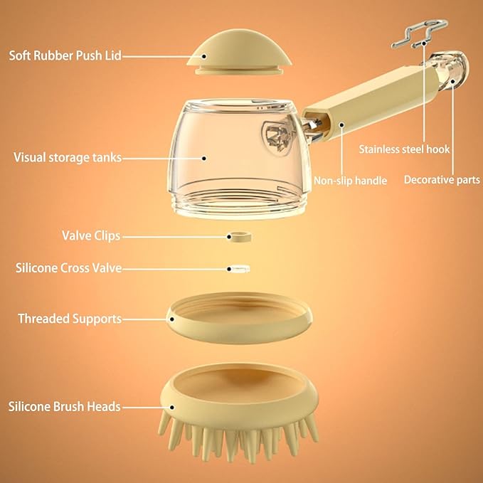 3-in-1 Pet Bath Brush for Dogs & Cats | Shower Massage Brush, Deshedding Comb & Lathering Tool | Anti-Frizz Grooming Brush for Bath Time (beige)