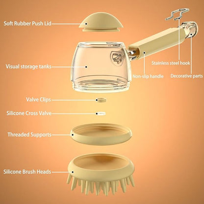 3-in-1 Pet Bath Brush for Dogs & Cats | Shower Massage Brush, Deshedding Comb & Lathering Tool | Anti-Frizz Grooming Brush for Bath Time (Curry)