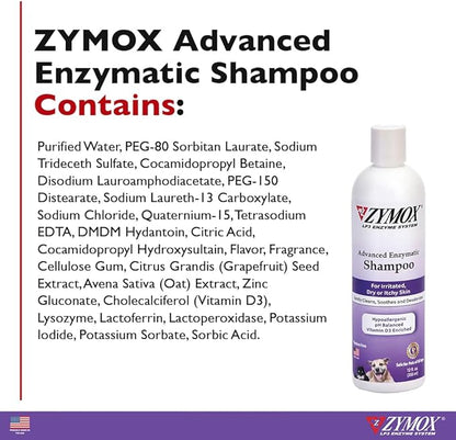 ZYMOX Advanced Enzymatic Shampoo, 12 oz - for Pets & Animals of All Ages: Cleans, Refreshes, Hydrates & Nourishes Dry Skin & Coat