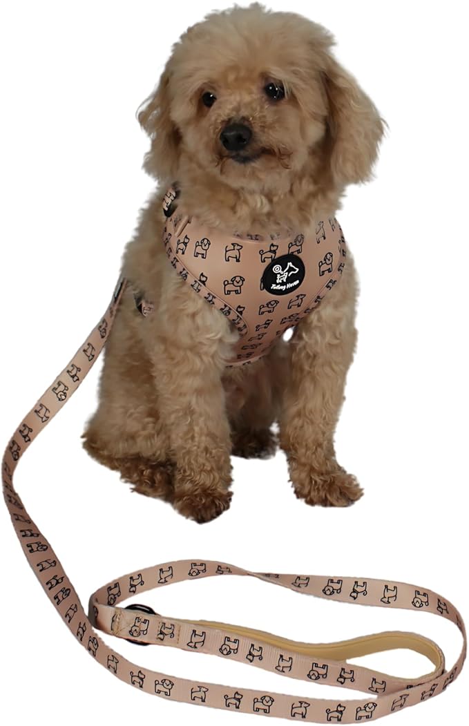 Dog Harness and Leash Set, No Pull Adjustable Soft Padded Vest, No Choke (Medium, Beige Dog Pattern)