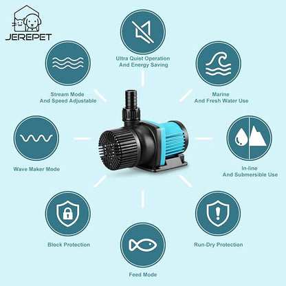 2640GPH 75W Aquarium 24V DC Water Pump with Controller, 18FT Lift Submersible and Inline Return Pump for Fish Tank,Aquariums,Fountains,Sump,Hydroponic,Pond,Freshwater and Marine Water Use