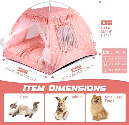 pawstrip Dog Tent Indoor Cat House Pink Puppy Bed Portable Pet Teepe Princess Dog Camping Tent Outdoor Kitten Houses Cute Bunny Nest Girl Kitty Cave (M, Pink)