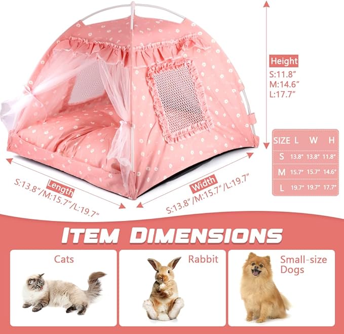 pawstrip Dog Tent Indoor Cat House Pink Puppy Bed Portable Pet Teepe Princess Dog Camping Tent Outdoor Kitten Houses Cute Bunny Nest Girl Kitty Cave