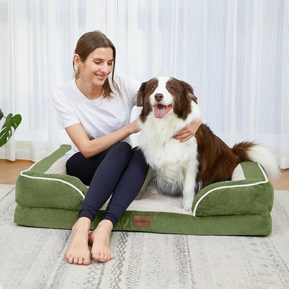 Orthopedic Dog Beds Extra Large, XL Dog Bed, Waterproof Dog Bed with Bolster, Washable Dog Bed Sofa with Removable Cover & Non-Slip Bottom(X-Large,Light Green)