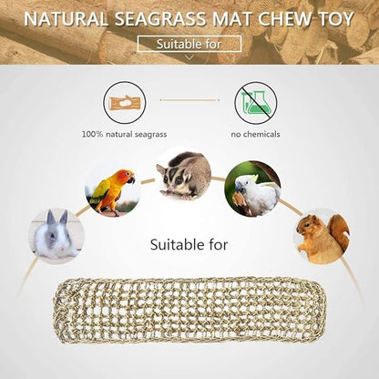 Bird Seagrass Mat 30" × 7" Parrot Natural Grass Woven Net Hammock Parakeet Climbing Rope Ladder Mat Chew Toys Cage Accessories for Pigeon Macaw Cockatiel Conure Budgie Cockatoo Rat Bearded Dragon