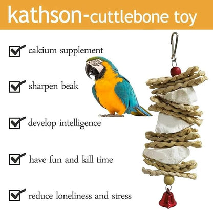 kathson Parrot Chewing Toys Medium Size - Natural Wooden Bird Toys with Colorful Blocks, Sturdy Hanging Bird Cage Accessories for Cockatiels Conure Cockatoos 2 Pack (Style A)