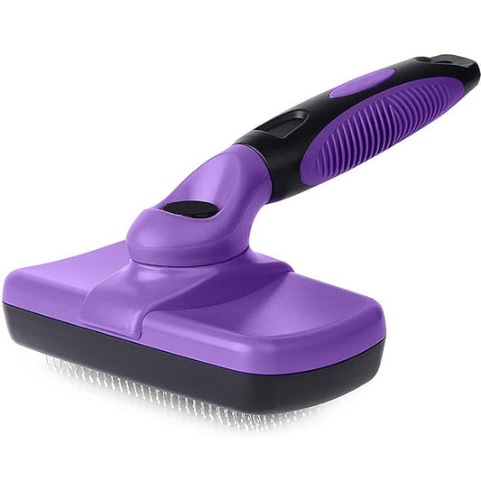 YINGFAN Slicker Brush for Dogs, Self Cleaning Dog Brush for Shedding, Dog Hair Brush for Long Haired Dogs, 7.1 Inch (Purple)