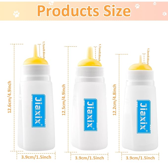 3 Pack Kitten Silicone Bottle Feeding Kit,Nipple & Feeding Kit for Kittens, Reusable Newborn Kitten Supplies, Suitable for Feeding Kitten, Puppy, Rabbit,Hamster (Yellow, Small+Medium+Large)
