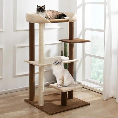 Modern Cat Tree Tower with Extra Large Platform Perch Bed for Maine Coon and Big Couch Sofa for Multiple Cats