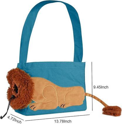Dog Carrier Sling Lion-Shaped Pet Canvas Bag Cat Shoulder Bag Pet Body Holder for Daily Use Walking Travel Outdoor, Acid Blue S