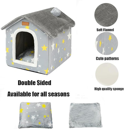 Dog House Indoor Memory Sponge, Foldable Dog House Kennel Bed Mat with Cushion for Small Medium Large Dogs Cats, Winter Warm Cat Nest Puppy Cave Sofa Pet Products (Grey, M)